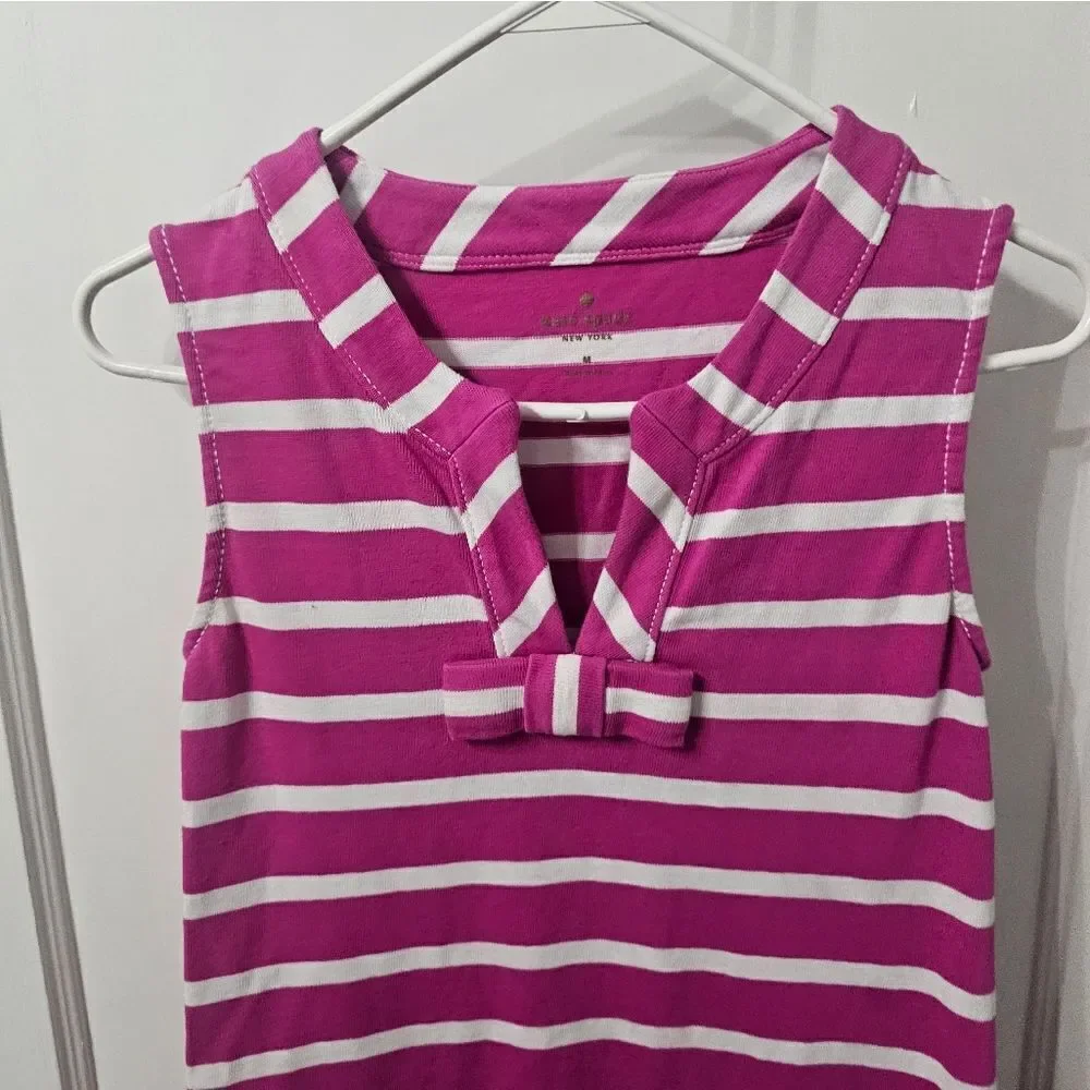 Kate Spade Pink and White Striped Sleeveless Dress With Bow And Pockets Sz M